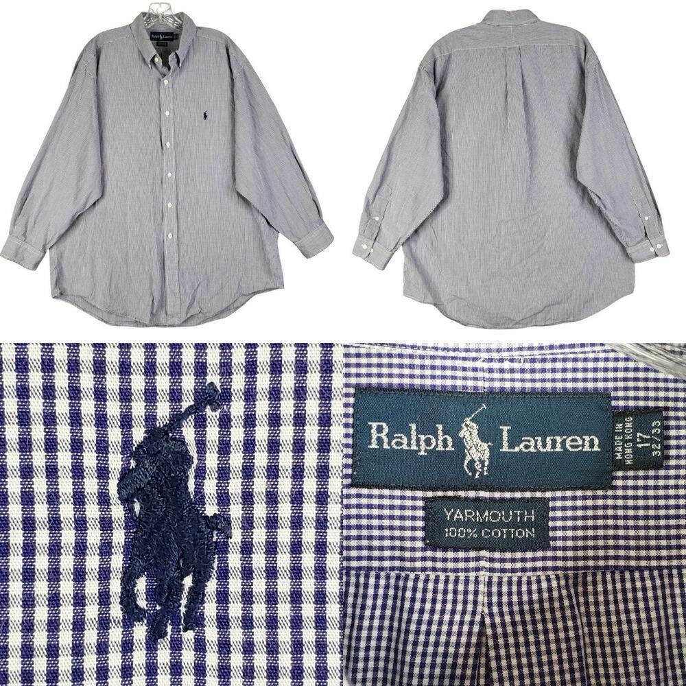 Polo Ralph Lauren Oxford Shirt Mens Size 17 XL Blue Check Button Down Yarmouth